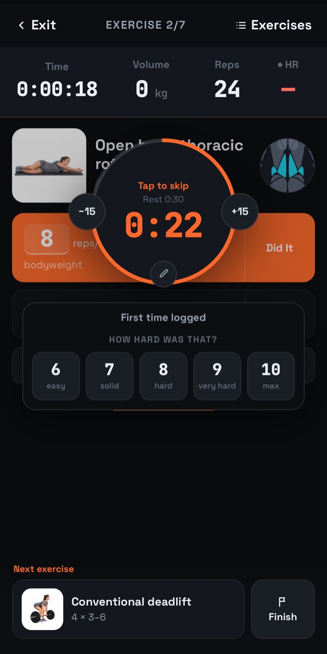 The gym session player during a rest